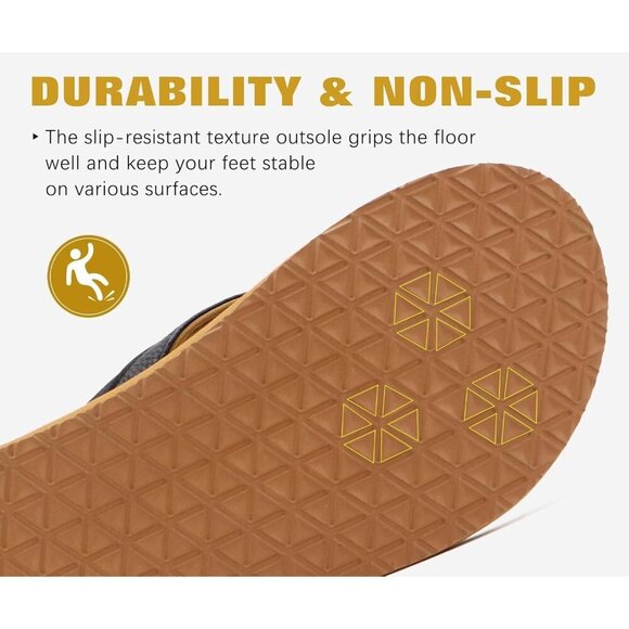 〽️Men\'s Flip Flop Sandal Black Khaki Leather Slip On Arch Support Comfort Shoes main image 7